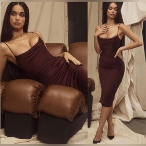 House of CB Burgundy Midi Dress